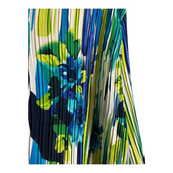 Maggie Barnes Blouse Women's 4X Green Blue Floral Print Pleated Long Sleeve Top - Picture 4 of 6